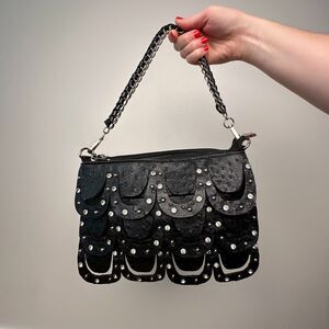 Y2k Biker Chick Rhinestone Leather Purse - Pockets galore!  